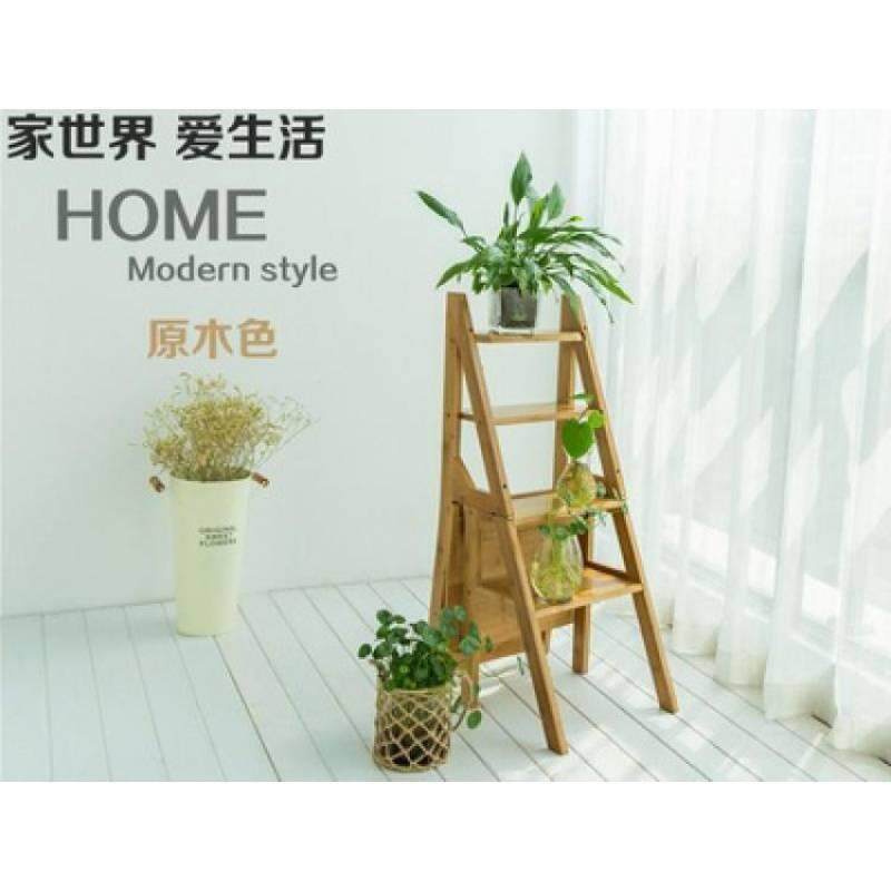 多功能家椅用折叠梯子创OOE意加子两用四步梯楠竹厚梯凳室内登高