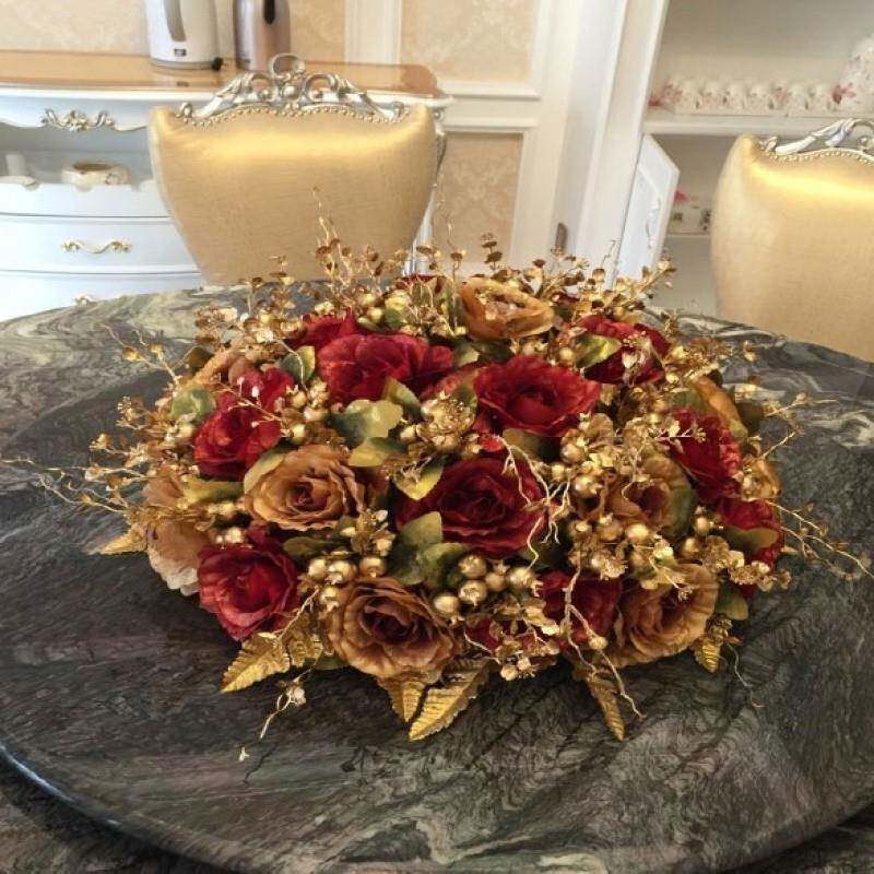 真圆桌转盘酒店大堂仿花假花厅大型红盆花欧式装饰客桌TOD餐花艺