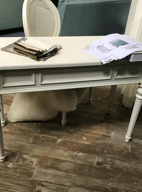 美式仿古白色做电旧实36211木书欧式简小约脑桌写字台桌法式单抽