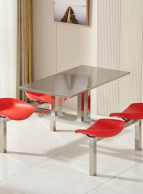 校员工堂不锈钢食堂餐桌椅4/6学/8/0饭人连体zh-006玻璃钢1长方形