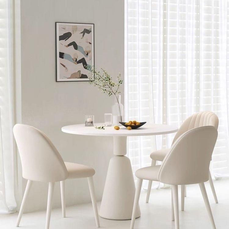 奶油风法式圆桌圆岩板形餐轻奢现代简XMC约桌椅组桌接待洽合谈阳