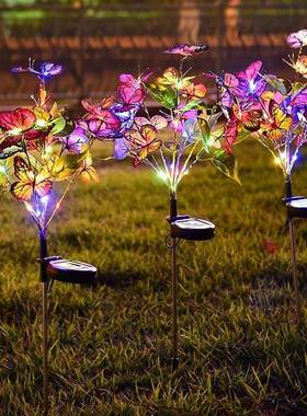 太阳能蝶灯园LOP插地蝴彷真花灯户外防水庭院阳台花布灯置景观草