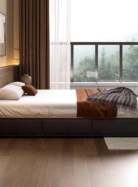 无齐床头床式极简三抽屉高箱储物收小纳户型边双人实84808木意主