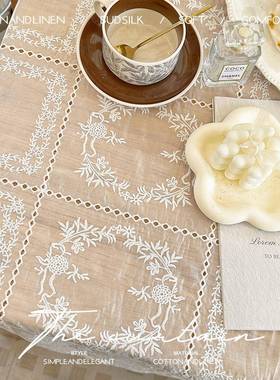 S5ALG88餐法式浪漫复古宫风廷布白色蕾丝刺绣长方形台布茶几桌桌