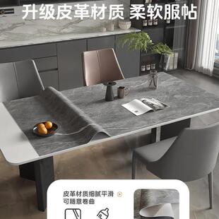岩板餐桌布防油HZG纹防水防烫仿大石深灰色台面保护茶几皮垫革理