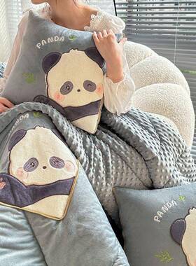 卡通猫抱靠枕子两用被二合一双面加绒办熊公室沙发NUU毯枕午休盖