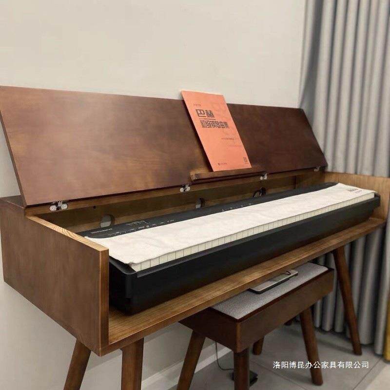 翻盖琴桌实木电子琴桌电钢琴桌原木简约编曲桌子现做一体书桌图片