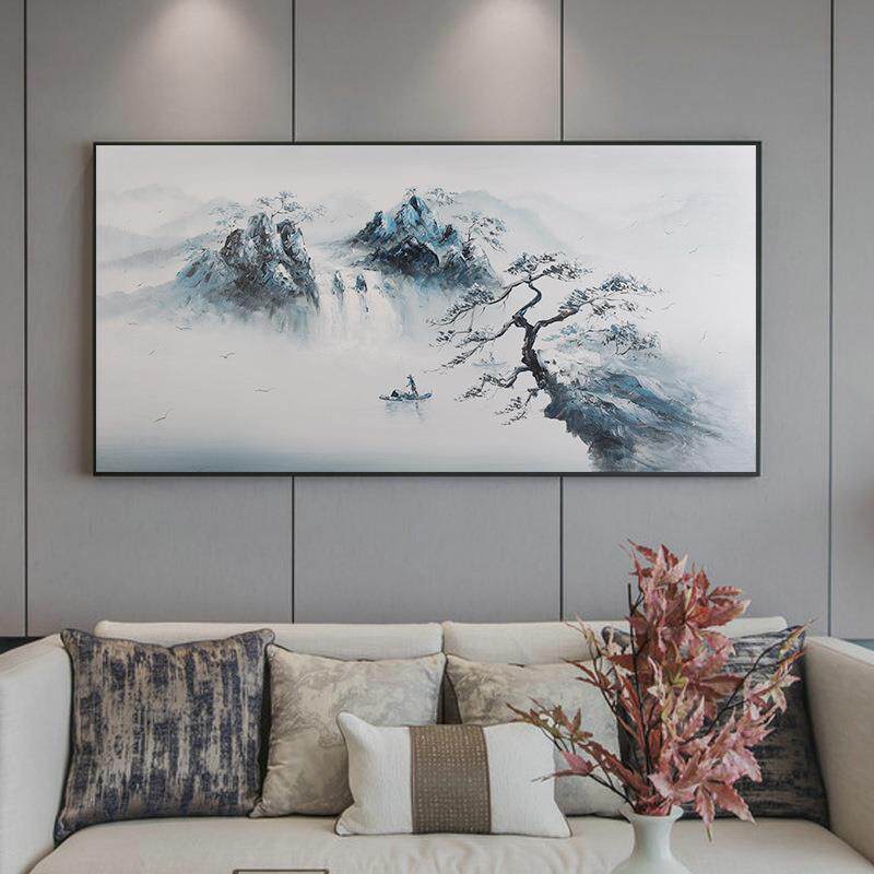 手绘油室画中现式山水风景挂画代客厅装饰画沙发MJSP-SH-背墙书景