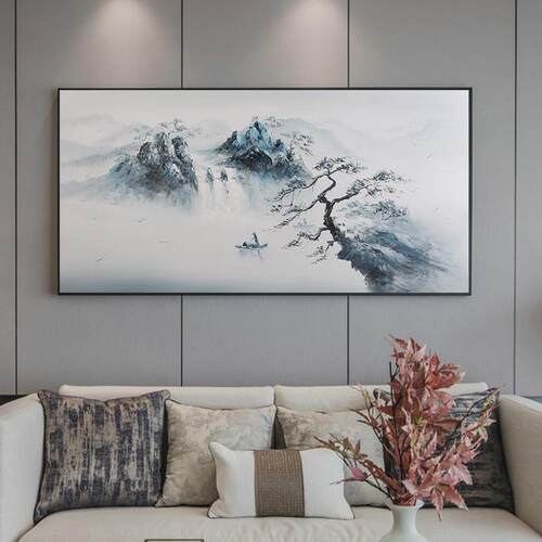 手绘油室画中现式山水风景挂画代客厅装饰画沙发MJSP-SH-背墙书景