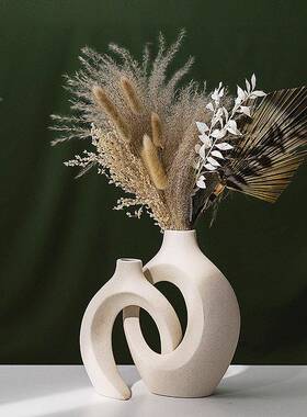 北欧陶瓷白色花瓶HAI轻ns风创意花器插花摆件欧简约高i级感式奢