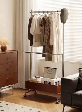 衣帽架中古子简约PUZ落可地可移动纳高档家用卧收室不锈钢实木挂