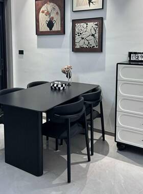 北欧板岩板现餐桌长方形家餐用黑色吃饭桌子代简约火山CAC火烧石