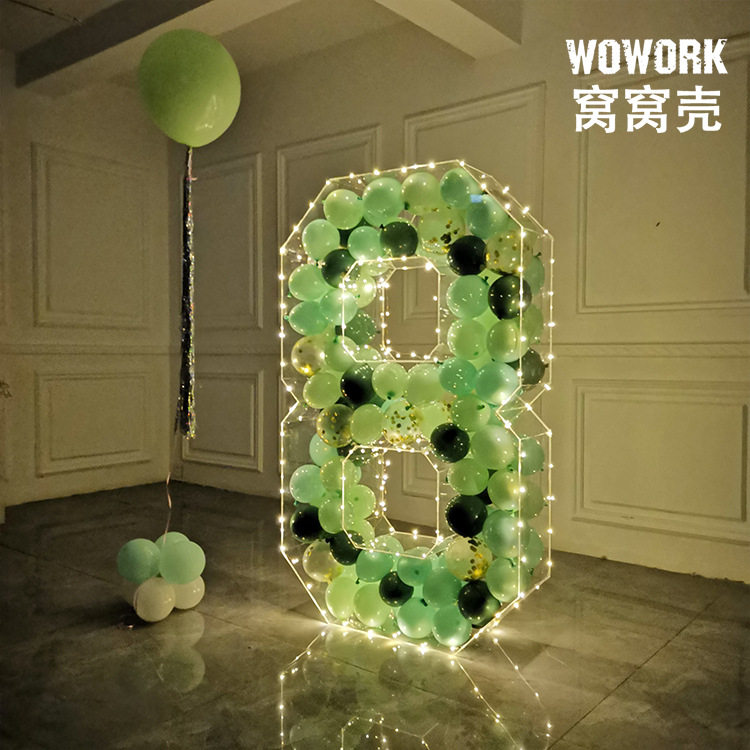 跨境透明字母大号亚克力气球造型灯数字婚庆背景签到投球签到盒子