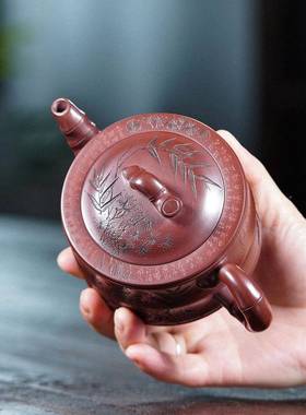 竹影zj1301一品竹段壶宜兴紫手砂直壶跨境播工大口龙血泡砂茶壶茶