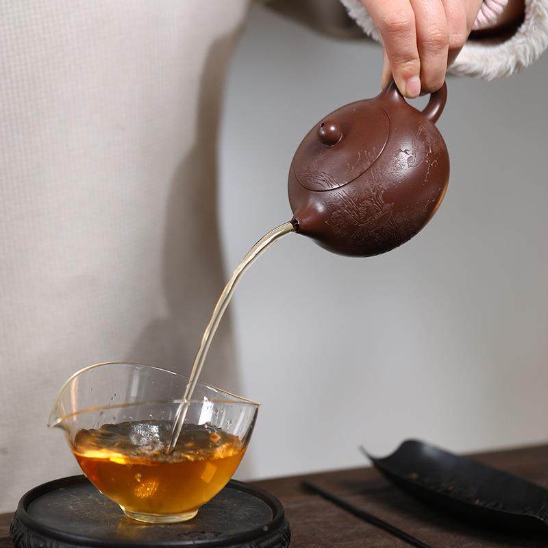 101993西宜兴紫壶茶具家源砂头名纯手工刻绘西施壶家用泡茶壶