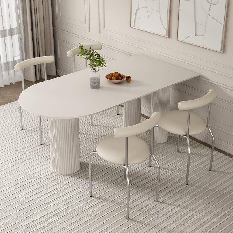 奶油风纯色岩UOS板桌椅套装现代简小户约型家吃用半圆形岛台饭桌