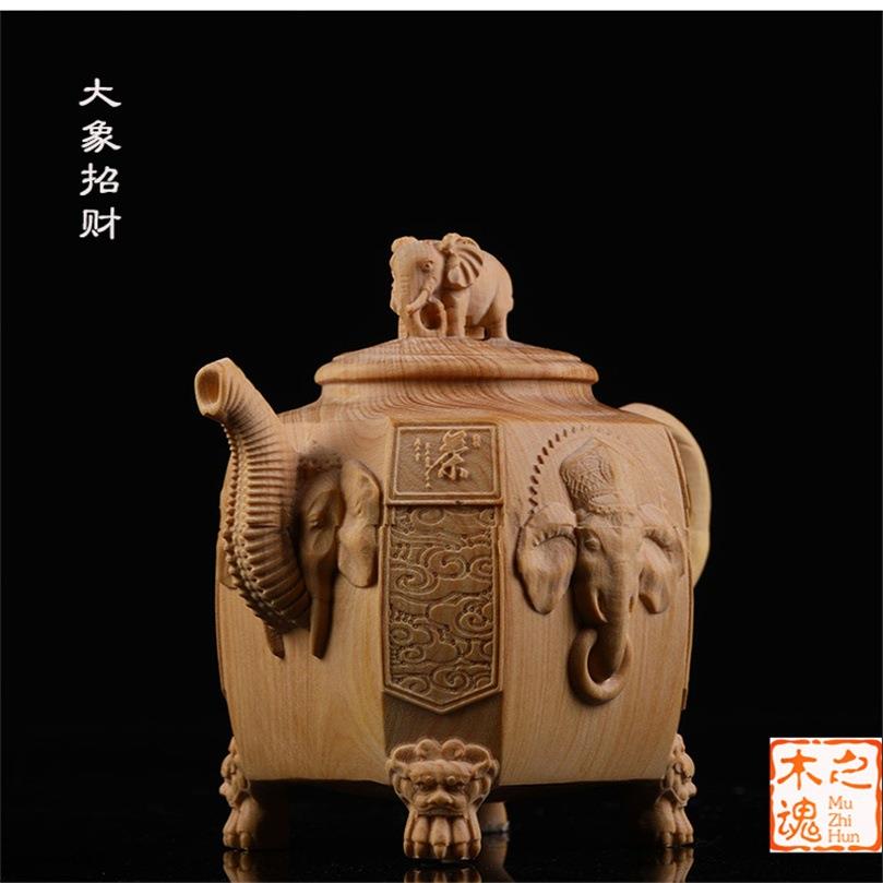 小叶黄杨雕678刻大象壶手把木件中式工艺品车随件文玩茶摆宠家居