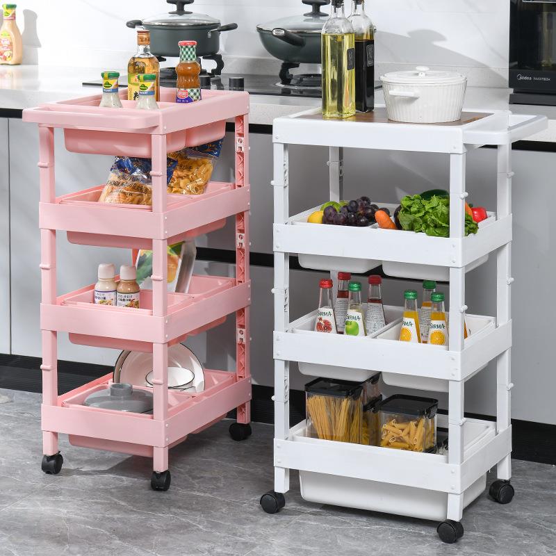 可叠多层落小推车防尘纳木板置物架客厅厨房玩具可移AL673966折动