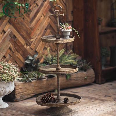 复JDC古做旧多层意托盘i创ns风铁水果摆盘花店装饰层架品店甜盘艺