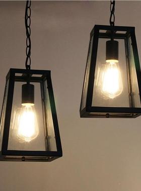 美式乡村铁艺玻璃方灯框箱复古吊灯wmd1074咖啡厅餐吧台个厅O性创