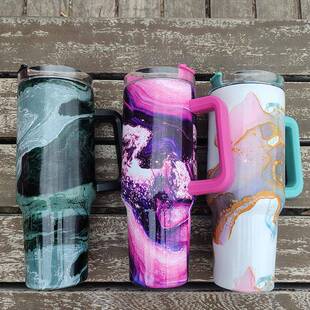 新款40oz手柄汽车杯保温杯带吸管车载保冷冰霸杯漆染印系列