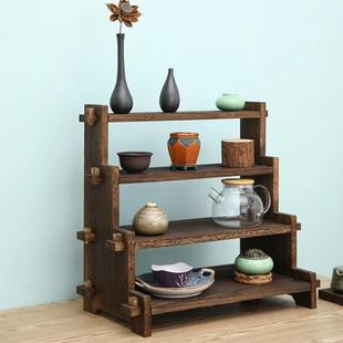 桌面实木博古架仿古中式茶具收纳架烧桐木置物架多宝阁古玩展示架