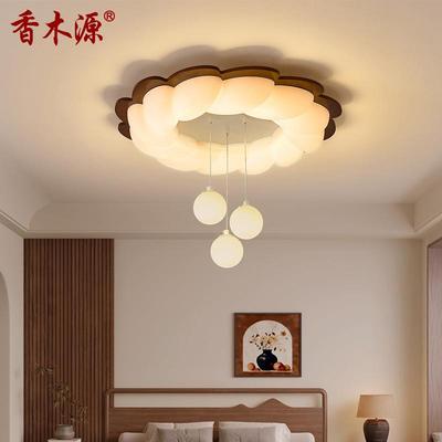 中古风卧室灯吸顶灯新中式高级感花朵主卧灯具书房实木泡泡灯3824
