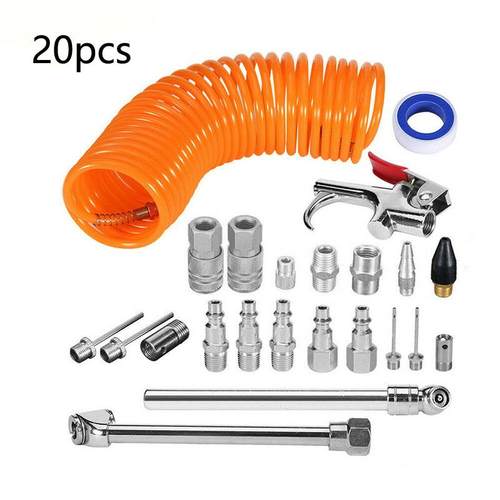 20件套美式快速接头吹尘枪充气杆测压笔PE弹簧管系列气动工具套装