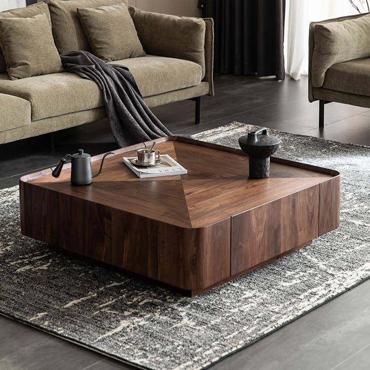 中古风北美黑胡桃木色实木茶几方形收纳北欧方几极简约设计师家具