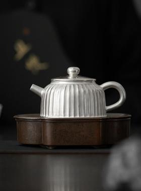 几欢日式球手工鎏银FLU茶壶菊瓣文银壶功夫茶具纯人器孔过滤泡茶