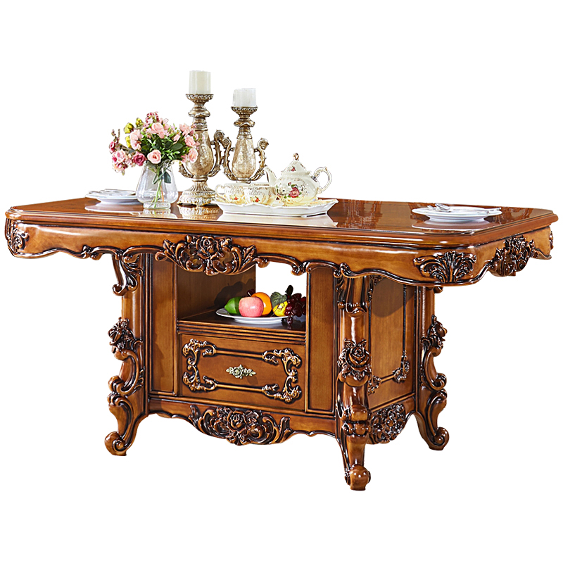 欧式餐桌长方形实木家q用餐桌椅组合美式酒店会所别墅大理石西餐