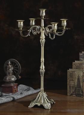 青铜复古烛台金属三头五头烛高档烛台酒台店餐婚烛庆烛台西餐光晚