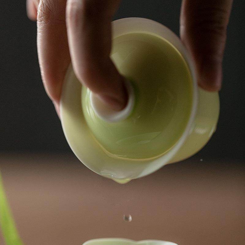 束刻迷童色迹-100你高小号儿盖碗玉端泥瓷原矿色釉二才撇口泡茶碗