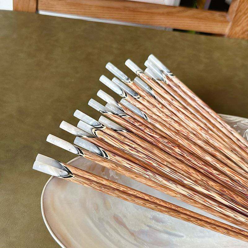 子筷子家庭装一10双无漆无蜡防霉防滑创木意贝壳镶嵌套椰木实家用