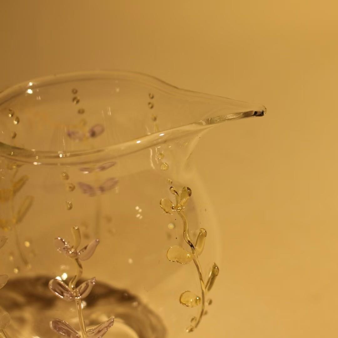 厂家硼硅玻分璃茶高器家用功夫茶具创意柳叶茶ZZG嘴海鹰公道杯