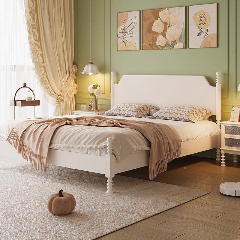 实木床简约现代一五木床架法bb620米米式奶油风12白单人女生卧室