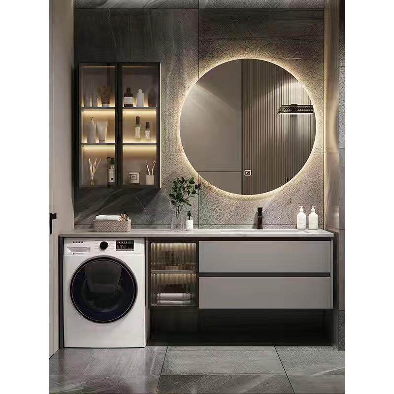 A947卫生间洗衣机柜浴室柜组合岩板陶瓷盆一体盆洗脸洗手池包安装