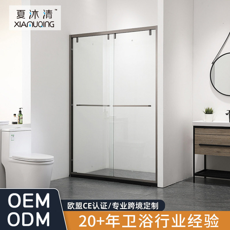 外贸一字型不锈钢淋浴房干湿分离浴室隔断双活动滑门洗澡房浴室