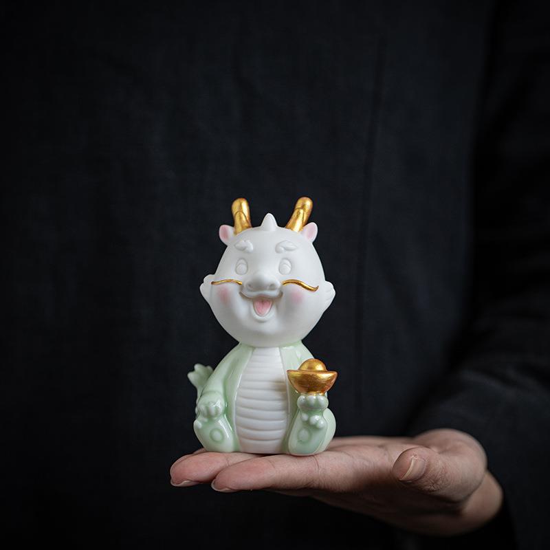 茶宠摆件青瓷祥龙献宝精品可养茶盘茶台十二生肖龙创意茶装饰配件