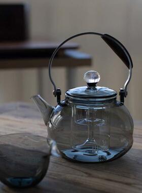 烟灰色星空盖钮玻璃提梁壶煮茶壶蒸茶壶一体大容量烧水壶