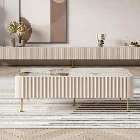 意式轻奢高端岩板茶几客厅家用小户型现代简约超长电视柜茶几组合