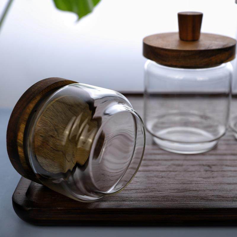 375咖啡豆储存罐厨房思收纳料调防潮瓶罐高硼硅玻璃相木盖密封储