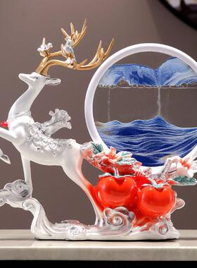 创意轻奢家高档招财糜鹿摆件居流饰品沙漏沙画迁TQM装饰品乔新居