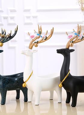 树脂创意家钥鞋柜匙桌面居收盒欧式摆件客C0117厅茶几玄纳关麋鹿