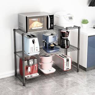 货架子厨房置物架多层收纳架黑色落金属网格地F96765S9储物架镂空