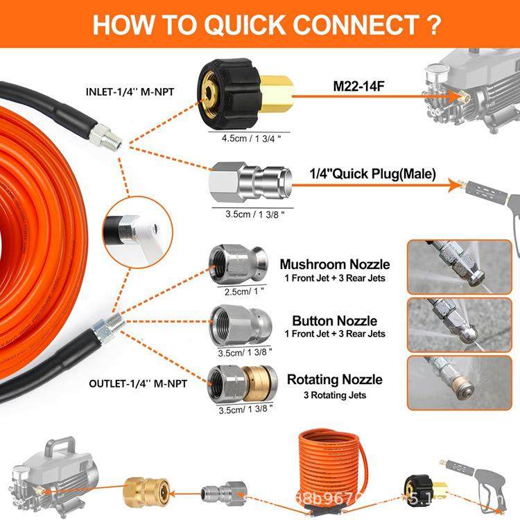 水道喷射0器套BCD件高压清0洗机,14英寸N/PT角排水清洁器软管58PS