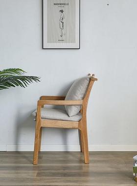 北欧红橡木沙发带椅顿巴扶手椅家用靠32883背椅扶子手餐椅咖啡厅