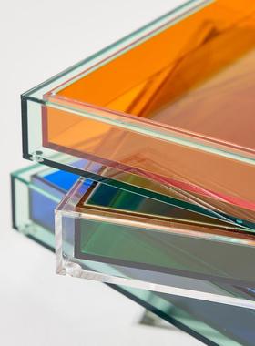 北欧tpis家创意现代亚力拼色画框托盘收克纳摆件n饰品用透明方形