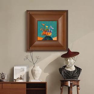 众艺术高中古风客厅抽象趣味动物装 饰挂画复古木纹级餐厅卧室SOL