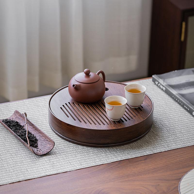 茶盘家用易托小茶海排储水式竹制座TP明月盛圆形茶茶台简干泡台茶